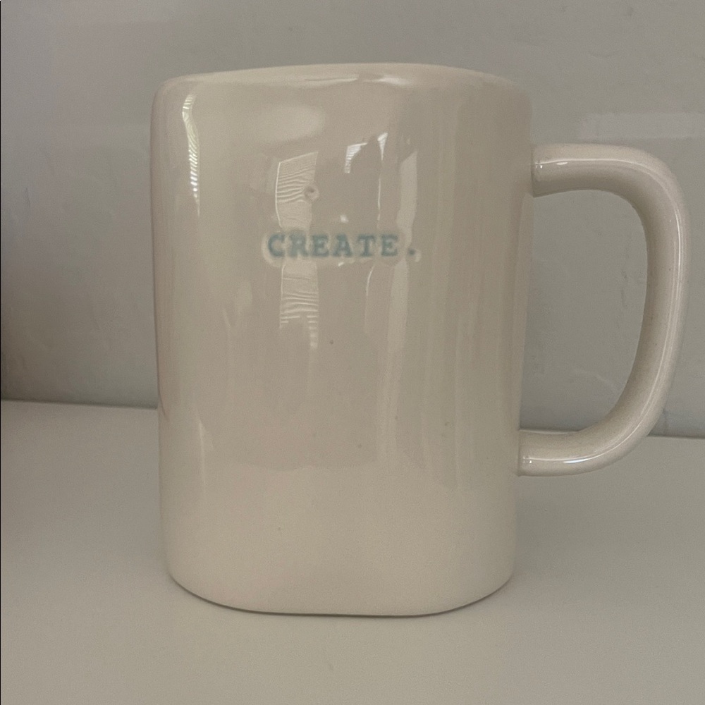 Rae Dunn Cream Mug with Blue 'Create' Text